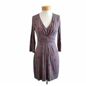 Boden Marion Jersey Swan V Neck Long Sleeve Ruched Waist Dress 6